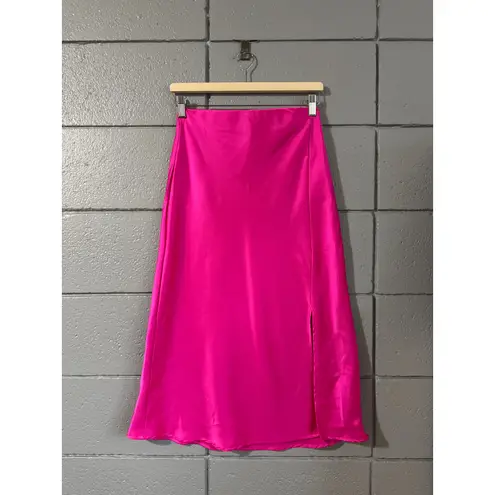 Women's Renee C. Silky Satin Slit Midi Skirt sz M in Fuschia Contemporary Barbie Pink Size M