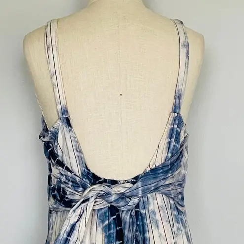 Angie  Blue White Tie Dye Tiered Midi Dress