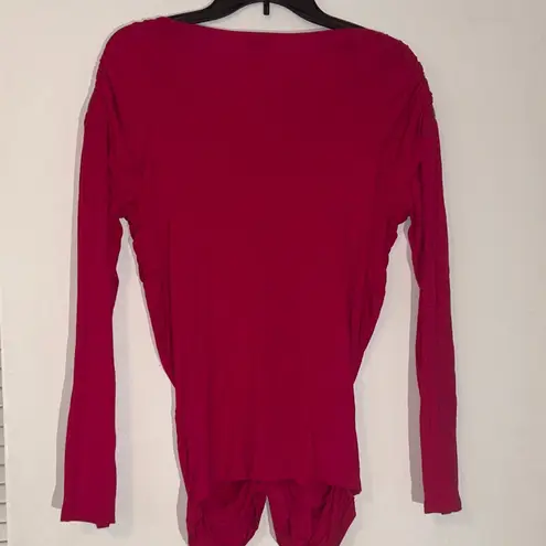 Chic Zippered Hot Pink Blouse with Zipper Shoulders & Front Gathered Middle L Size L