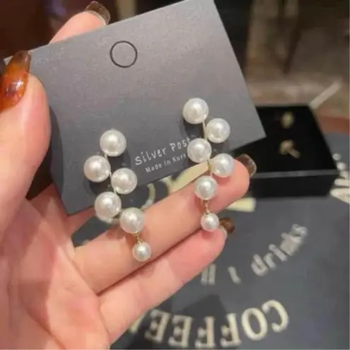 Elegant White Pearl Tassel Dangle Drop Earrings for Women Gold