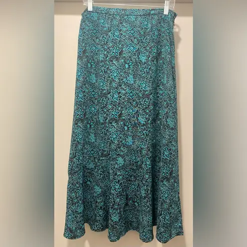 Sag Harbor VTG 90s Black & Teal Blue Floral Patterned Midi Maxi Skirt - 14