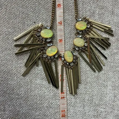 Etcetera ETC! Faux Yellow Opal and Rhinestone Fringe Bib Necklace