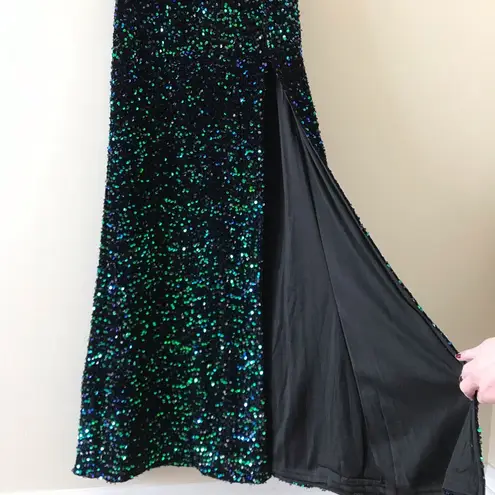 Lulus Keep it Regal Green Iridescent Sequin Maxi Dress
