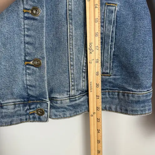 Ella Moss Denim Trucker Jacket Women Large Blue Distressed Button Front Western