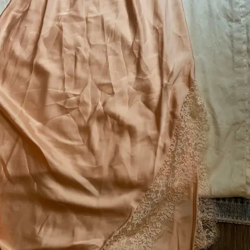 Satin Lace Chemise Pink Silk Midi Slip Dress XXL Coquette Dainty Slouchy Slit