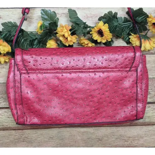 Relic Fossil Hot Pink Ostrich Faux Vegan Leather Shoulder Bag Clutch MINT