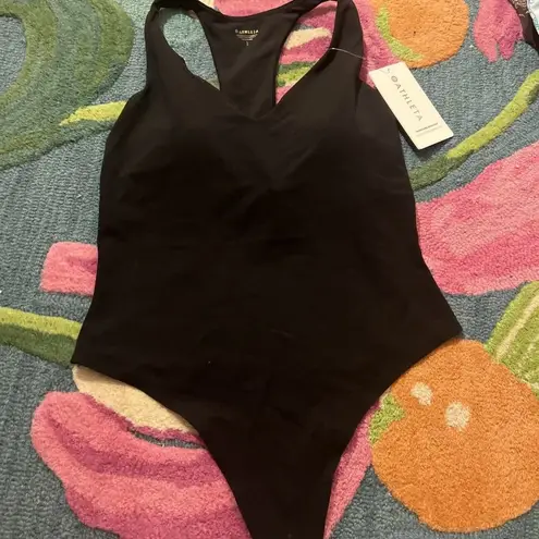 Athleta NEW Sz L Large Womens  Trancend Thong Bodysuit Removable Bra Black 881423