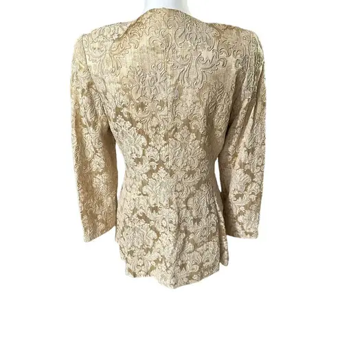 Carmen Marc Valvo Cache Gold Jacquard Jacket Evening Formal Long Sleeve Sz 8