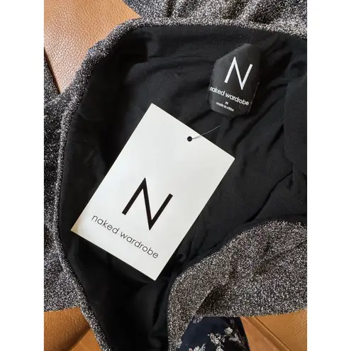 Naked Wardrobe NWT Shimmer Metallic Straight Leg Pull On Pants Gunmetal Medium