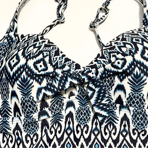 Kona Sol Tankini Top Pineapple Pattern Navy Blue White NWOT Size S