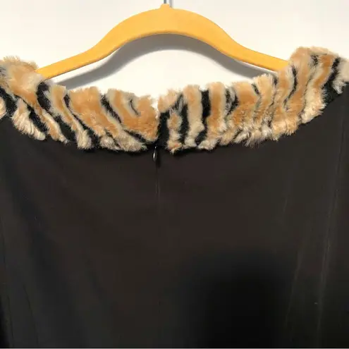 Julie Brown  NYC Faux Fur Short Sleeve Little Black Dress Animal Print Size 6