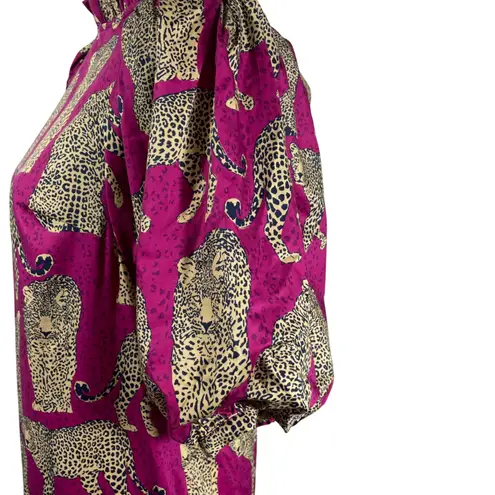 Tyler Böe Leopard Cheetah Print Ruffle Hem Dress Pink Magenta Puff Sleeve XS