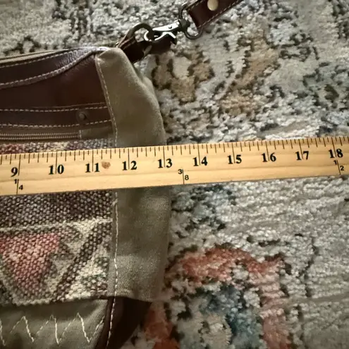 Myra Bag Canvas Leather Shoulder Bag Boho Southwestern Tote Purse Brown