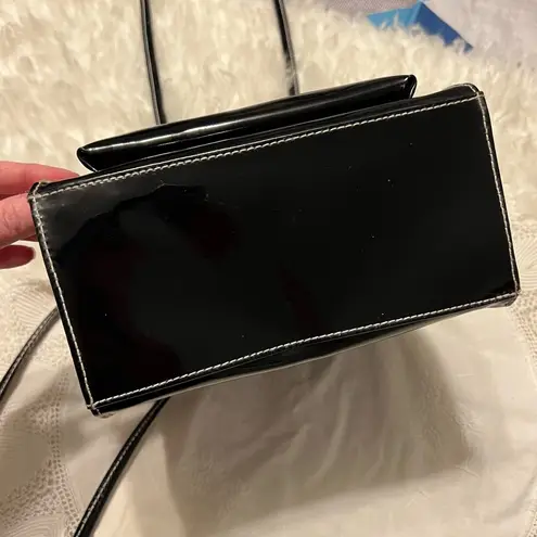 Moda Attiva Black Faux Patent Leather Style Purse Drawstring Closure