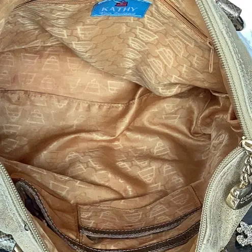 Kathy Van Zeeland Gold Vegan Leather and Vegan Suede Studded Shoulder Bag