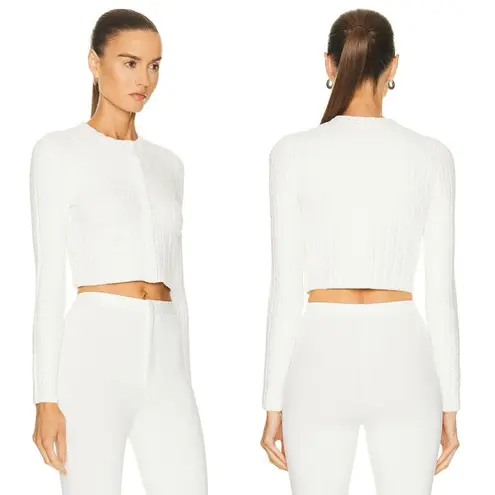 Alexander Wang Ivory Jacquard Logo Crop Snap Front Cardigan