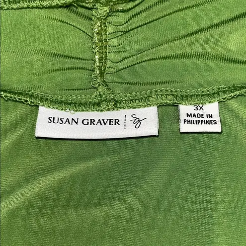 Susan Graver Size 3X Green Liquid Knit Ruched Sleeve Open Front Cardigan Jacket