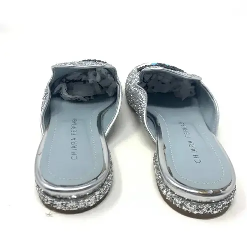Chiara Ferragni Flirting Silver Glitter Beaded Flat Mules Size 36 / US 6