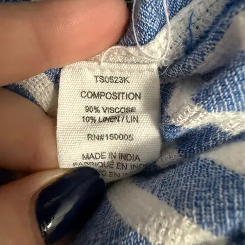 Evereve Blue White Stripe Button Up Short Sleeve Shirt Top Womens Size Small