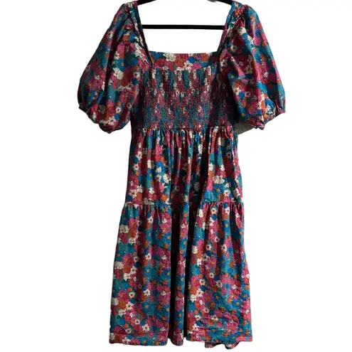 Lola May Plus Tiered Retro Vintage Floral Puff Sleeve Tiered Midi Flare Dress Red Size 18