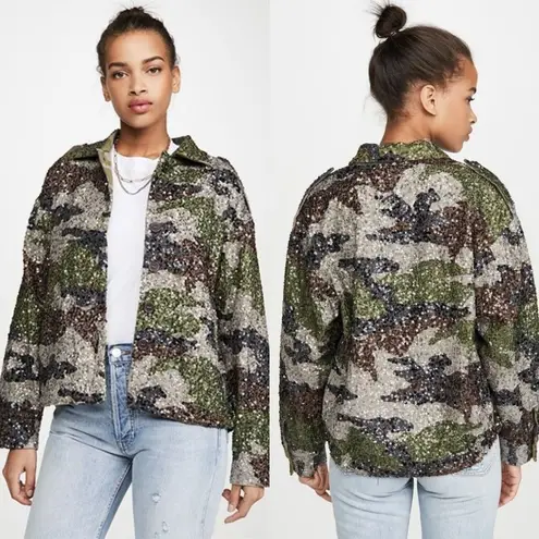 Revolve NEW Retrofete Idan Camo Sequin Matching Set Shorts Jacket Shacket Army 