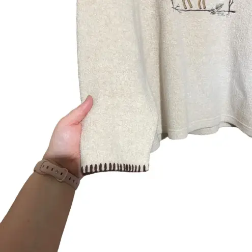 Vintage Nature Camping Outdoors Embroidered Tan Brown Sweater Size Large