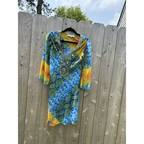 Solitaire by Ravi Khosla Jewel & Bead Encrusted Mini Dress Sheer Size Small‎