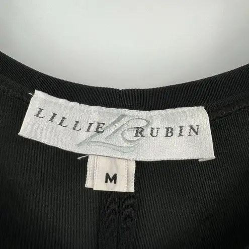 Vintage Lillie Rubin Black Midi Dress Side Leg Slit Lace Sleeves Size Medium