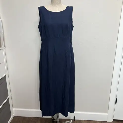 Laura Ashley Vtg Sz 12 Dress Linen Blend Midi Lagenlook Sleeveless Classic Navy