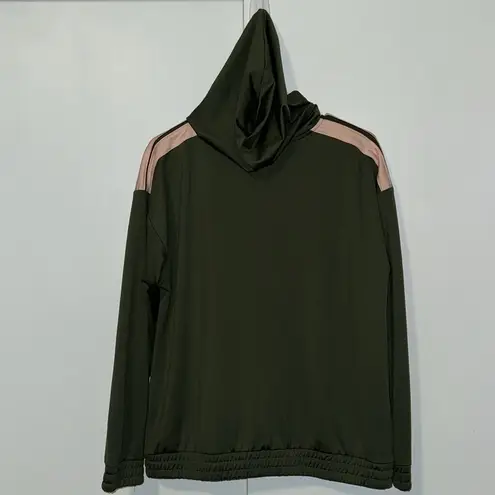 Zelos | Green & Pink Stripe Hooded Zip Up Track Jacket Women’s M Medium
