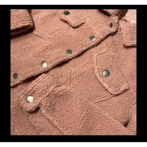 JouJou Womens Medium Rose Winter Faux Fur Button Jacket Lined Semi Crop Pink