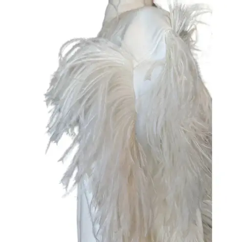 David Koma Ostrich Feather Oversized Denim Jacket Dress Bridal bachelorette White Size 10