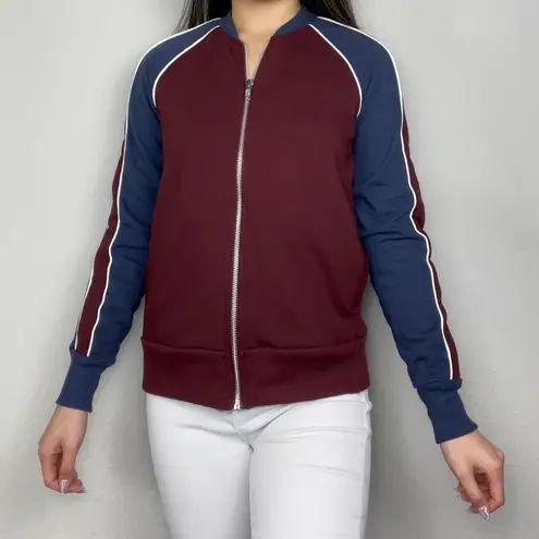 Alternative Apparel Maroon Red, Navy Blue, & White Bomber Zip-Up Track Jacket