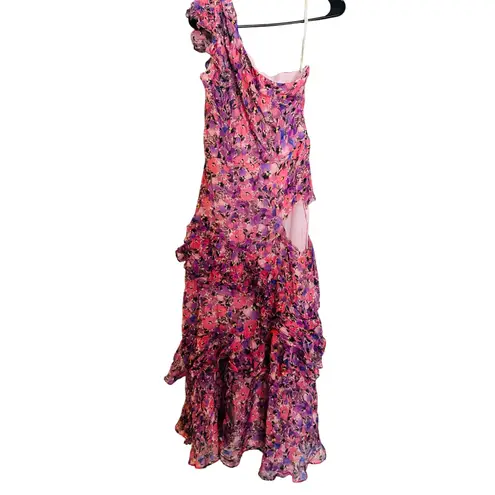 Shoshanna Pryia One Shoulder Maxi Dress Floral Ruffled Tiered Dress size 8 FLAW