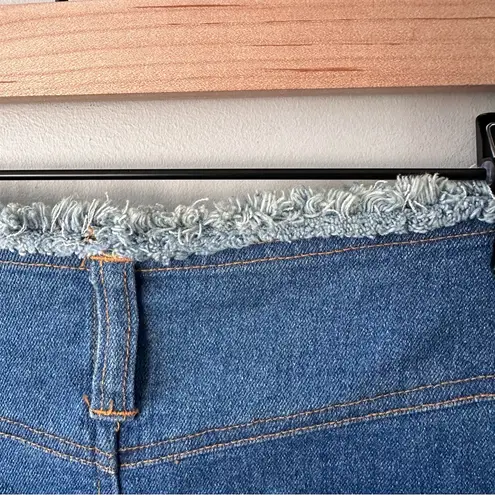 Ultra Pink Y2K Vintage Deadstock NWT Denim Skirt Frayed Hem Chevron Raw Edge