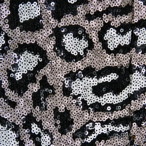 Club L Leopard Print Sequin Plunge Neck Long Sleeve Mini Dress 4 Brown