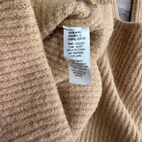 Pink Martini Long Live Ribbed Sweater Tunic Dress Womens L Mock Neck Camel Tan