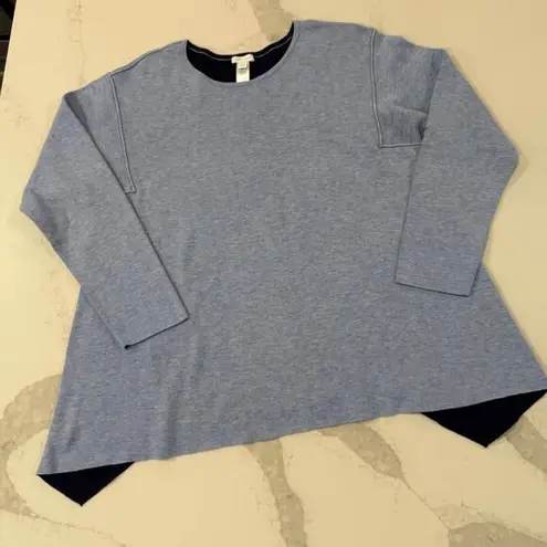 J.Jill Reversible Knit Long Sleeve Dipped Hem Sweater Women's Large Blue Preppy