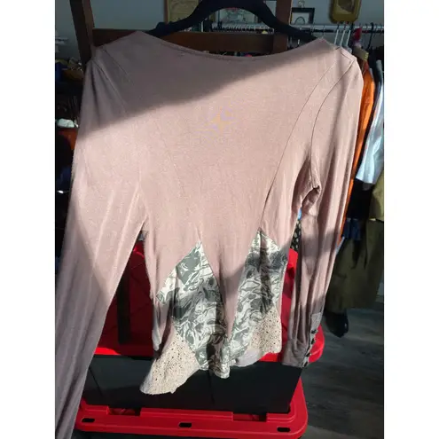 BKE Patchwork Floral Ruched Brown Top Medium Y2K Bella Swan Indie Sleaze Fest