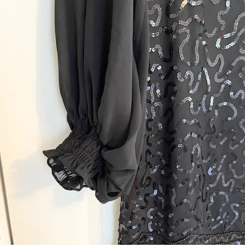 Pearl Georgina Chapman Marchesa NWT Sheer Lined Black Mini Dress Sequins Women 8