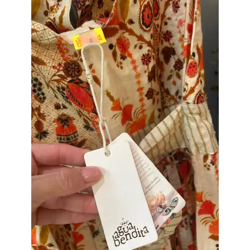 Agua Bendita Goldenrod Button Midi Dress Jazmin Orange Cream Womens Size Large