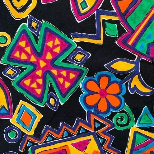 Vintage British Isles Shirt Black Rainbow Floral Abstract Art To Wear Button Up Black Size 10