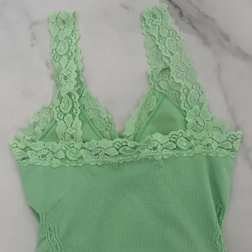 F&F VTG lace trim Babydoll Tank top Y2K fitted Cami Green Fairy core 90's grunge