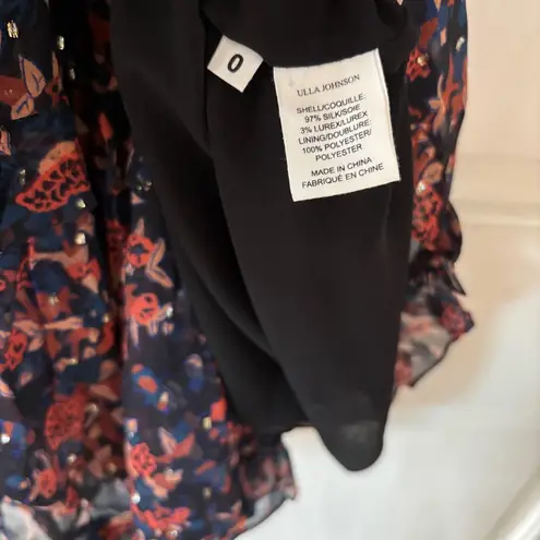 Ulla Johnson Beatrice Dress Cosmos Floral Metallic Long Sleeve Dress Navy Size 0