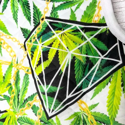 Redfox 420 Leaf Print Sleeveless Quilted Festival Crop Top Size Large Green