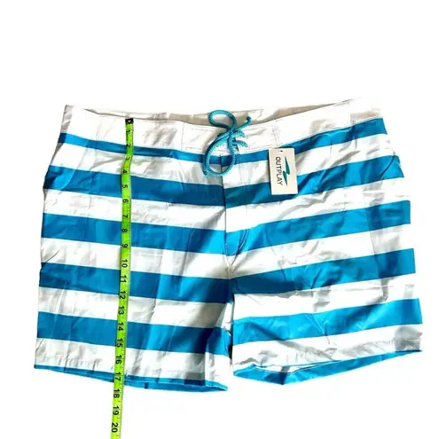 Outplay Unisex Board Shorts Blue White Striped Swim Shorts Size XL Tie Waist NWT