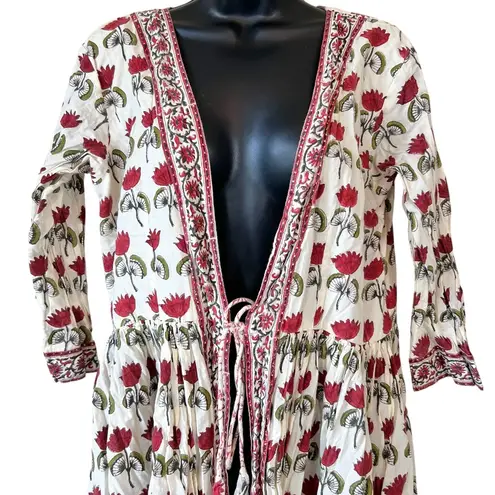Red Lotus Print Kurti Jacket Dress by Rivaaj Size XXL