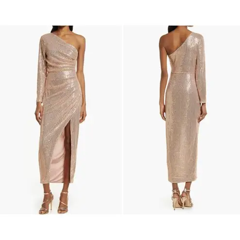 Elle Zeitoune Simone One Shoulder Sequin Dress Gold Size L Size L