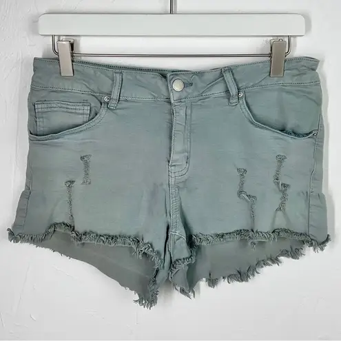 Angel Kiss Gray Blue Frayed Stretchy Jean Shorts 13