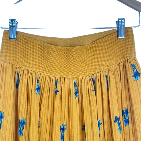 Metrowear Floral Pleated Yellow Boho Cottage Core Midi Pull On Skirt Medium